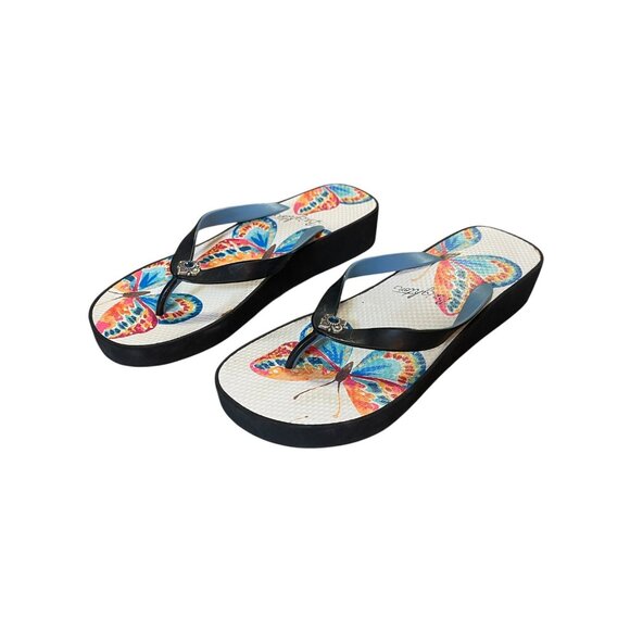 Brighton “Flit” Butterfly Blue Rhinestone Flipflop Slide Platform Sandals SZ 10 - Picture 2 of 8
